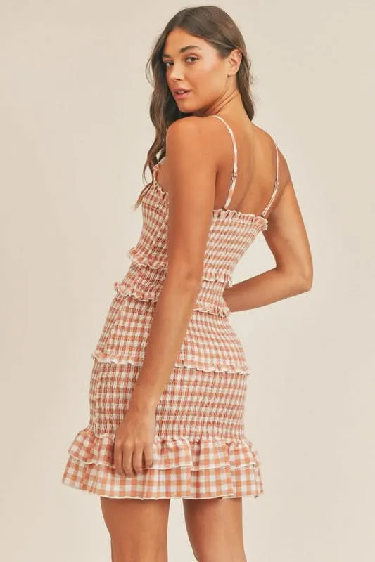 Lily Salmon Pink Smocked Ruffle Mini Dress sold by Boho Pink product image thumbnail 2