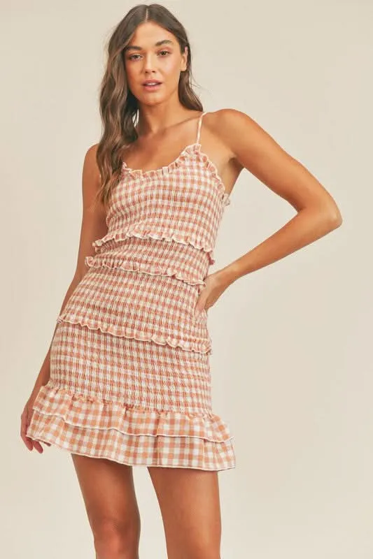 Lily Salmon Pink Smocked Ruffle Mini Dress made by MABLE