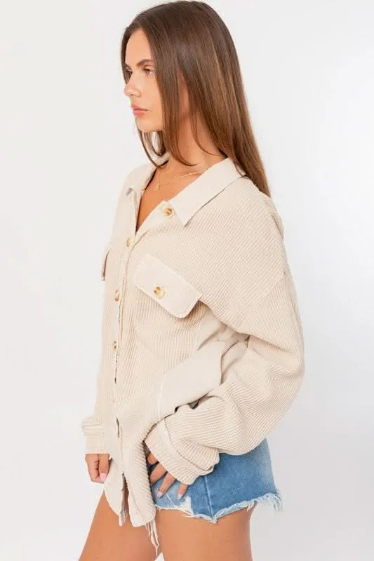 Brooke Taupe Waffle Knit Shacket sold by Boho Pink product image thumbnail 3