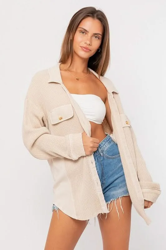 Brooke Taupe Waffle Knit Shacket sold by Boho Pink
