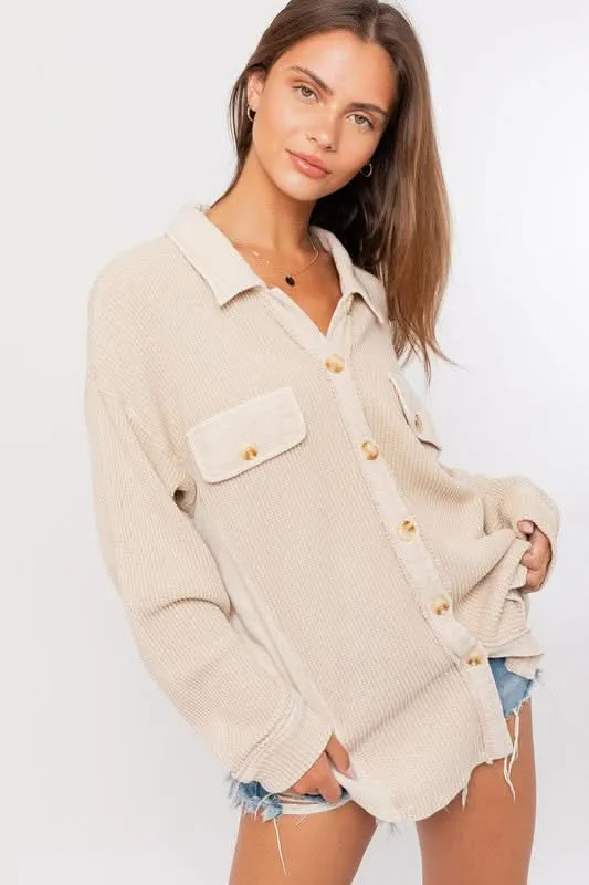 Brooke Taupe Waffle Knit Shacket sold by Boho Pink product image thumbnail 2