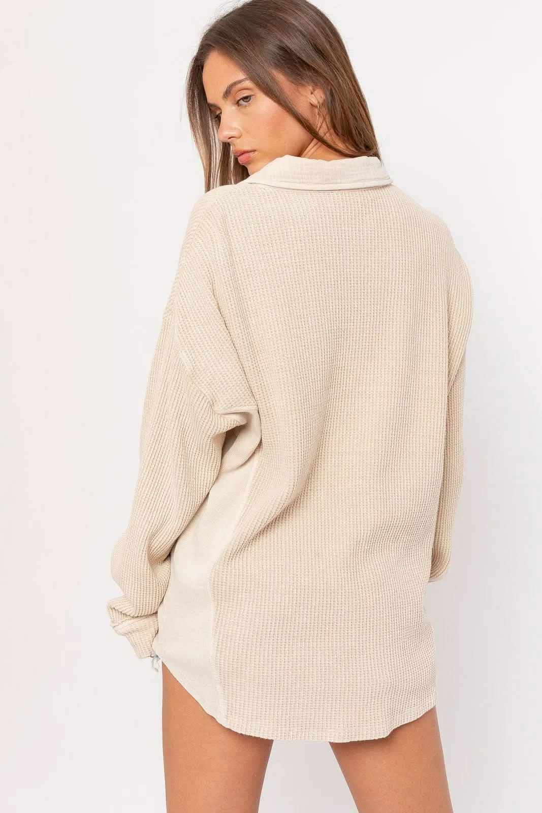 Brooke Taupe Waffle Knit Shacket sold by Boho Pink product image thumbnail 5