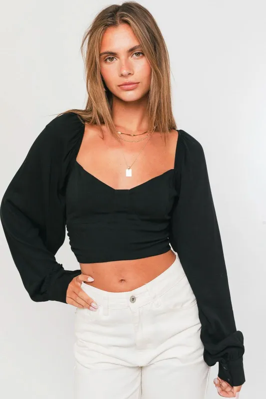 Sasha Black Long Sleeve Crop Top sold by Boho Pink