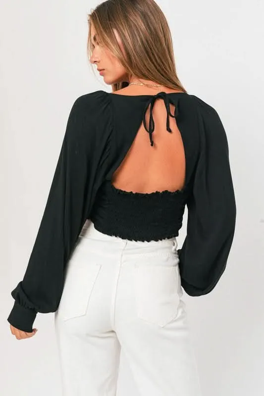 Sasha Black Long Sleeve Crop Top sold by Boho Pink product image thumbnail 3