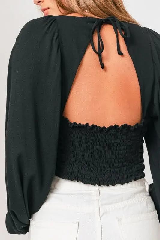 Sasha Black Long Sleeve Crop Top sold by Boho Pink product image thumbnail 4