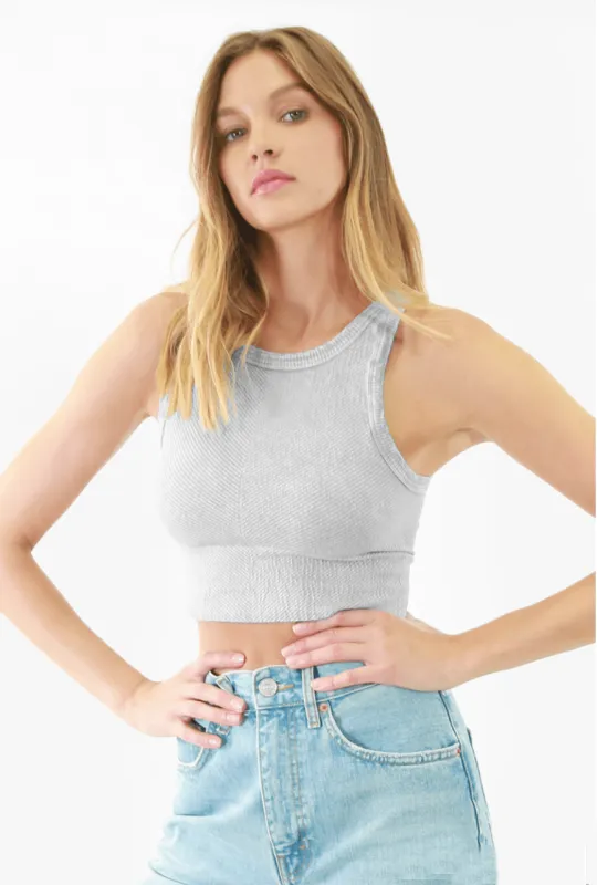 NIKIBIKI Vintage Grey High Neck Cropped Tank Top sold by Boho Pink