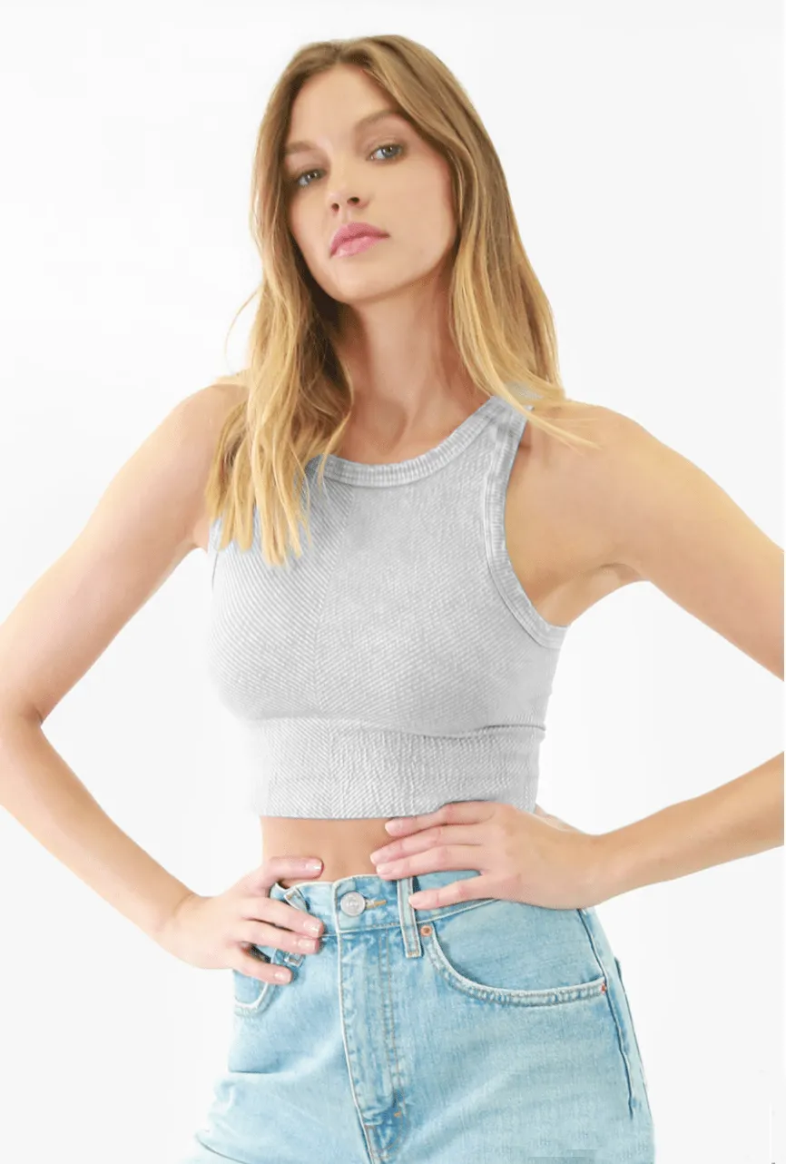 NIKIBIKI Vintage Grey High Neck Cropped Tank Top sold by Boho Pink