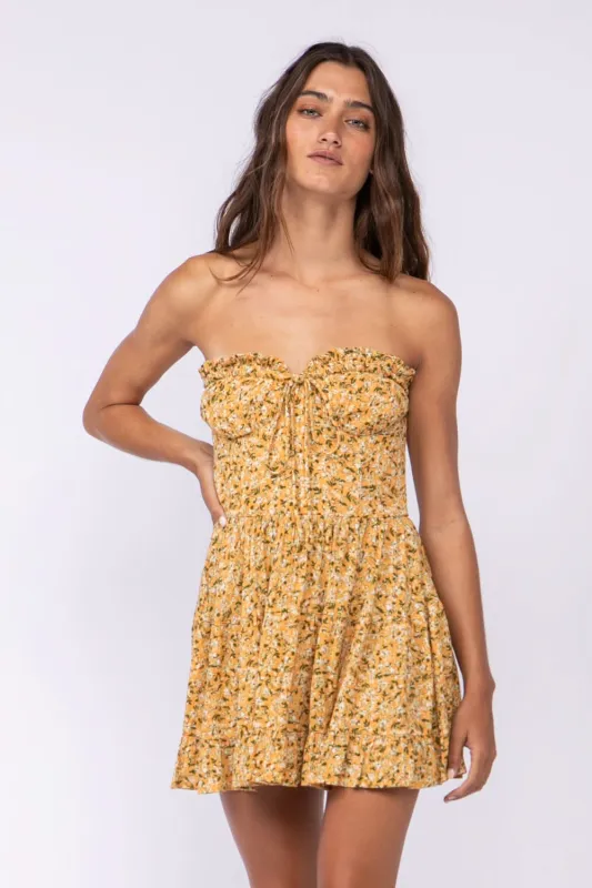 Garden Charm Honey Floral Print Strapless Dress sold by Boho Pink