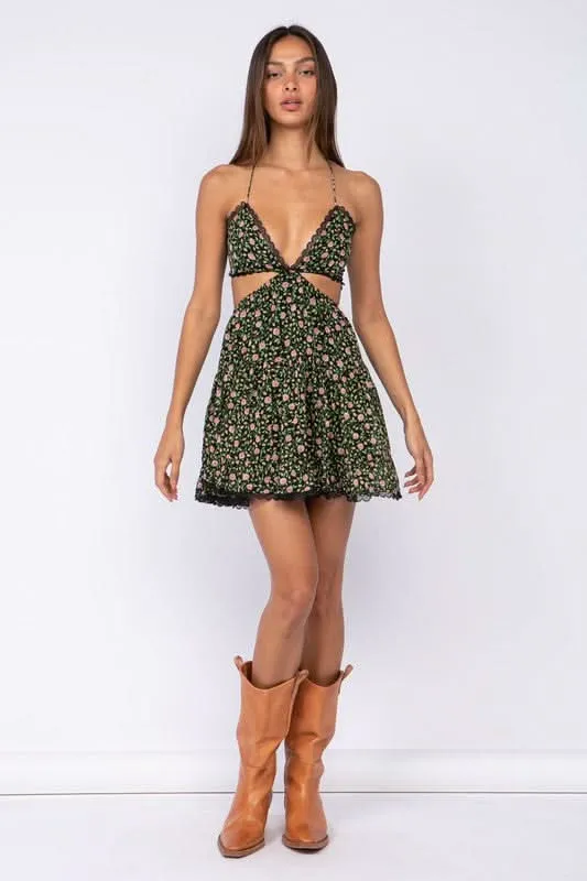 Garden Muse Moody Rose Print Halter Dress sold by Boho Pink product image thumbnail 4