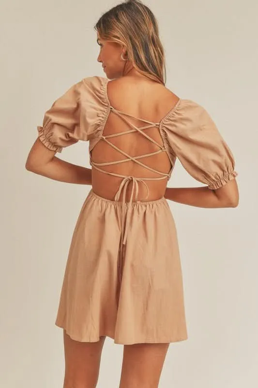 Breaking Hearts Dusty Salmon Puff Sleeve Mini Dress sold by Boho Pink product image thumbnail 3