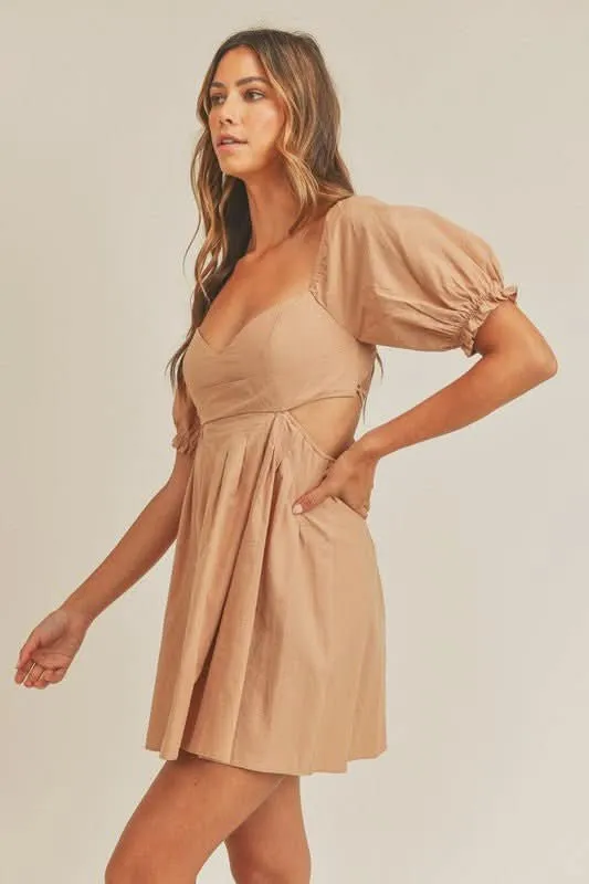 Breaking Hearts Dusty Salmon Puff Sleeve Mini Dress made by MABLE