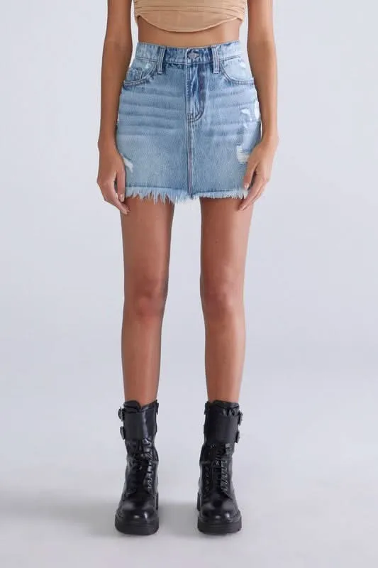 Eyes On You Medium Wash Denim Mini Skirt sold by Boho Pink