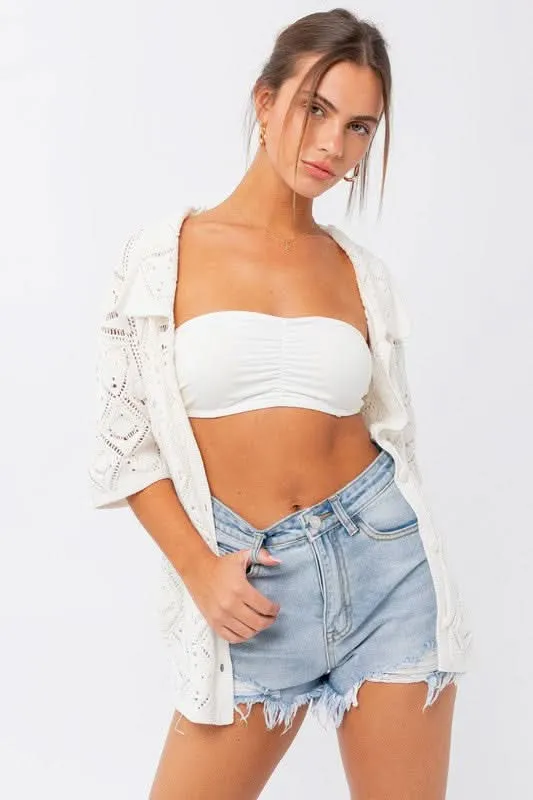 Mara White Crochet Button-Up Top sold by Boho Pink product image thumbnail 3