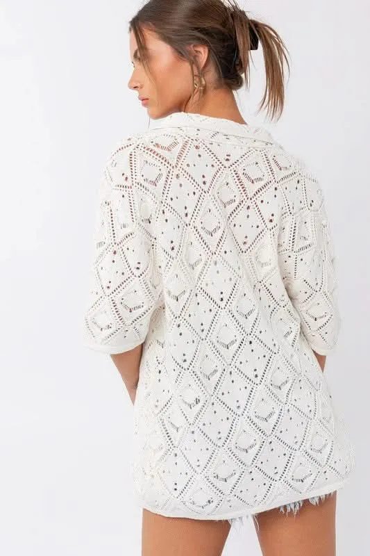 Mara White Crochet Button-Up Top sold by Boho Pink product image thumbnail 2