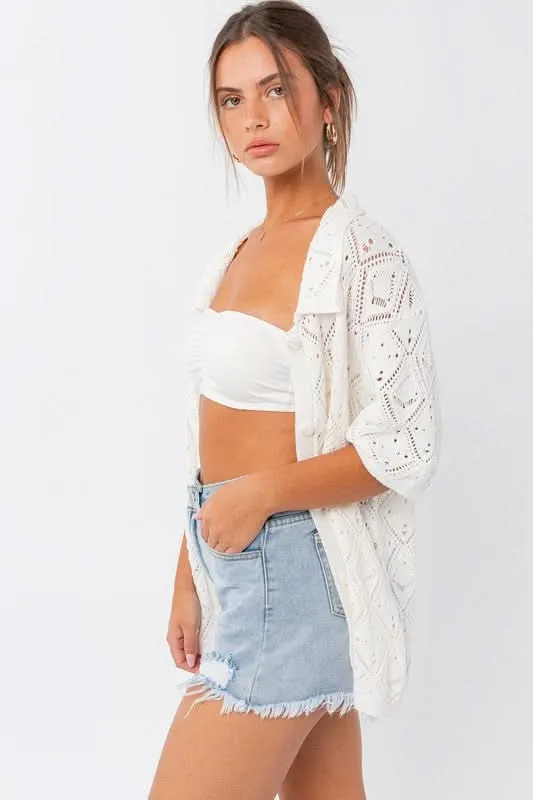 Mara White Crochet Button-Up Top sold by Boho Pink product image thumbnail 4