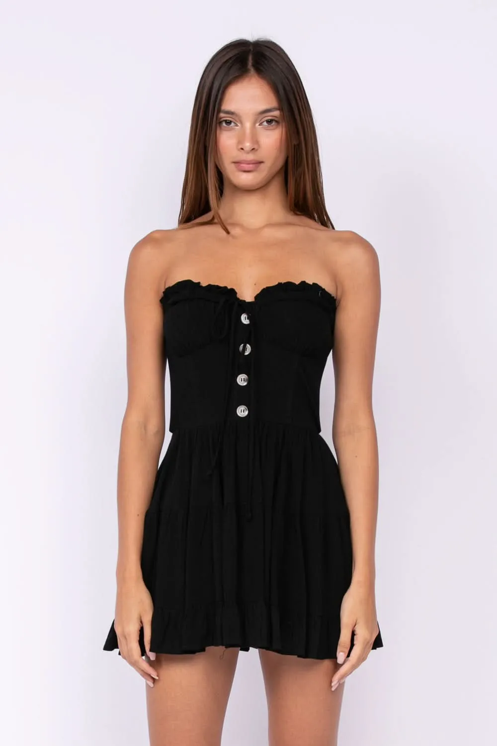 Garden Charm Black Strapless Dress sold by Boho Pink