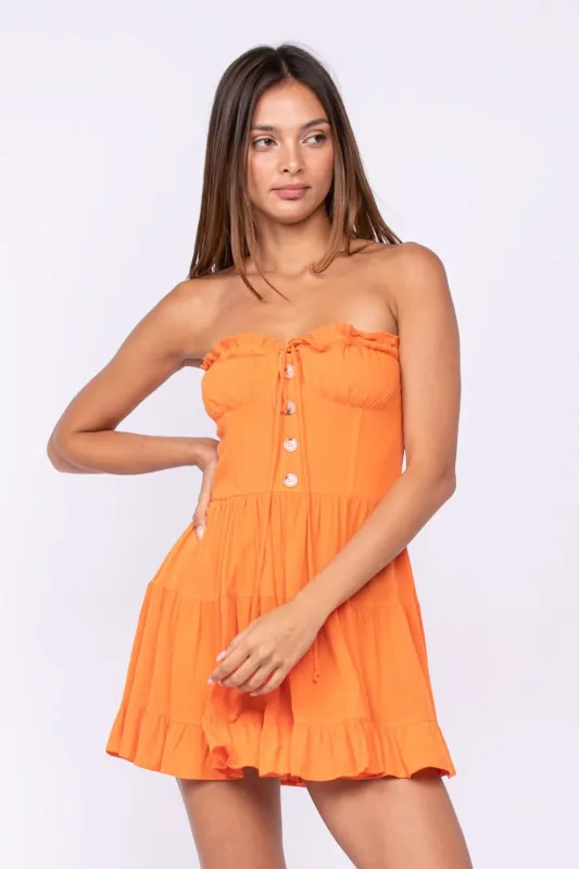 Garden Charm Orange Strapless Dress sold by Boho Pink