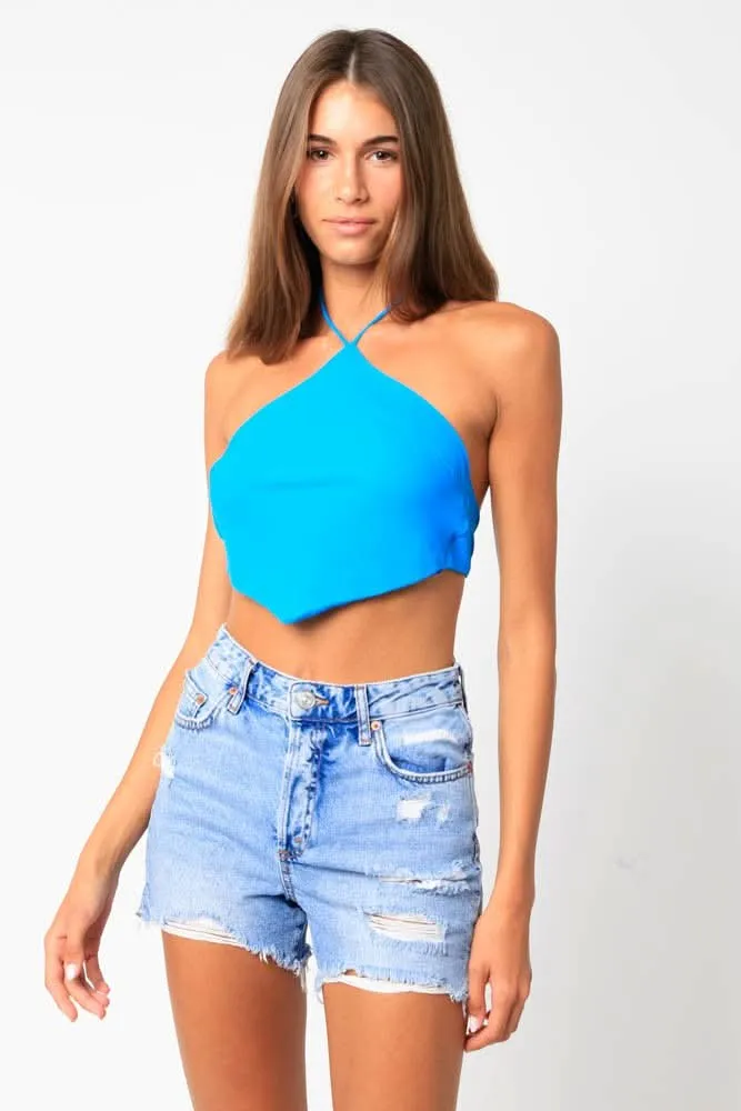 Serena Blue Handkerchief Halter Top sold by Boho Pink