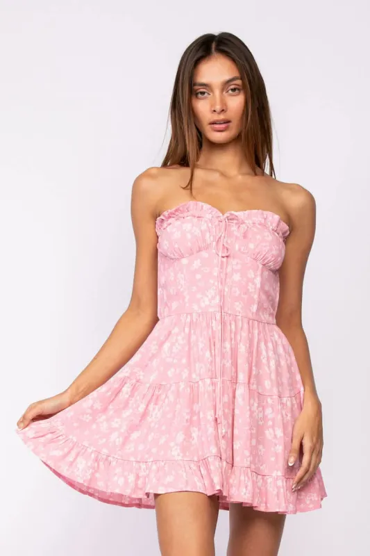 Garden Charm Pink Coreopsis Floral Print Strapless Dress sold by Boho Pink
