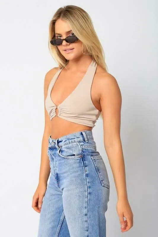 Summer Nights Taupe Halter Tie-Back Crop Top sold by Boho Pink product image thumbnail 2