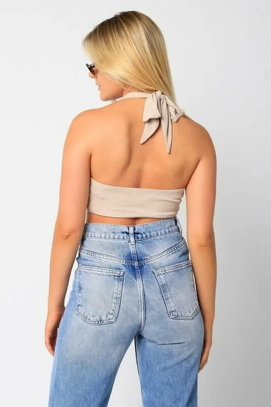Summer Nights Taupe Halter Tie-Back Crop Top sold by Boho Pink product image thumbnail 3