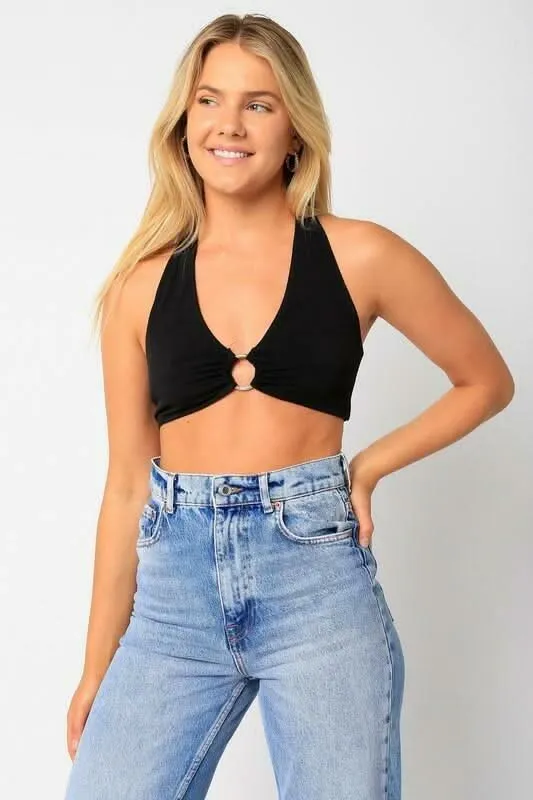 Summer Nights Black Halter Tie-Back Crop Top sold by Boho Pink