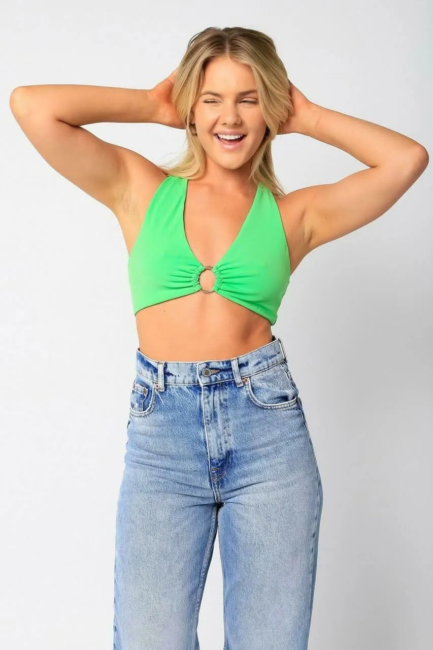 Summer Nights Apple Green Halter Tie-Back Crop Top sold by Boho Pink