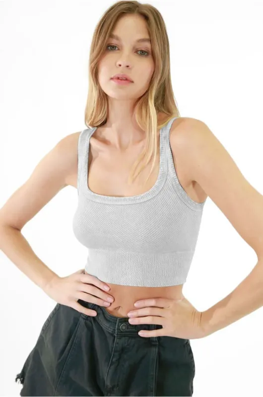 NIKIBIKI Vintage Cool Grey Cropped Chevron Tank made by Boho Pink
