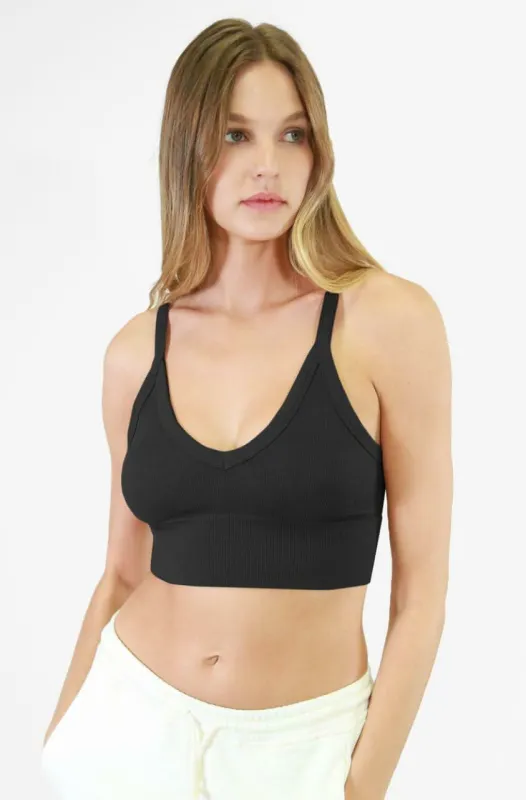 NIKIBIKI Black Ribbed V-Neck Crop Top sold by Boho Pink