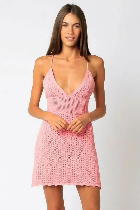 Sea You Soon Pink Crochet Mini Dress sold by Boho Pink