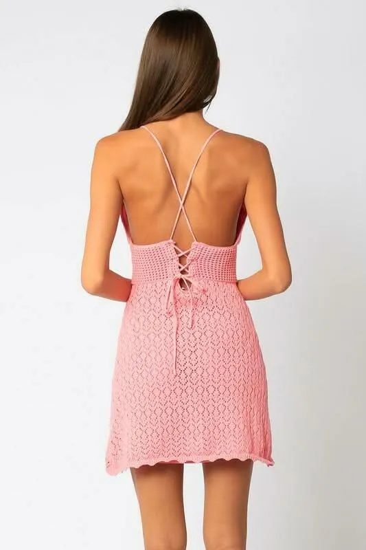 Sea You Soon Pink Crochet Mini Dress sold by Boho Pink product image thumbnail 2