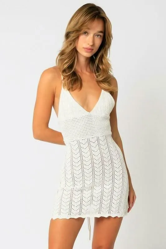 Sea You Soon White Crochet Mini Dress made by Olivaceous