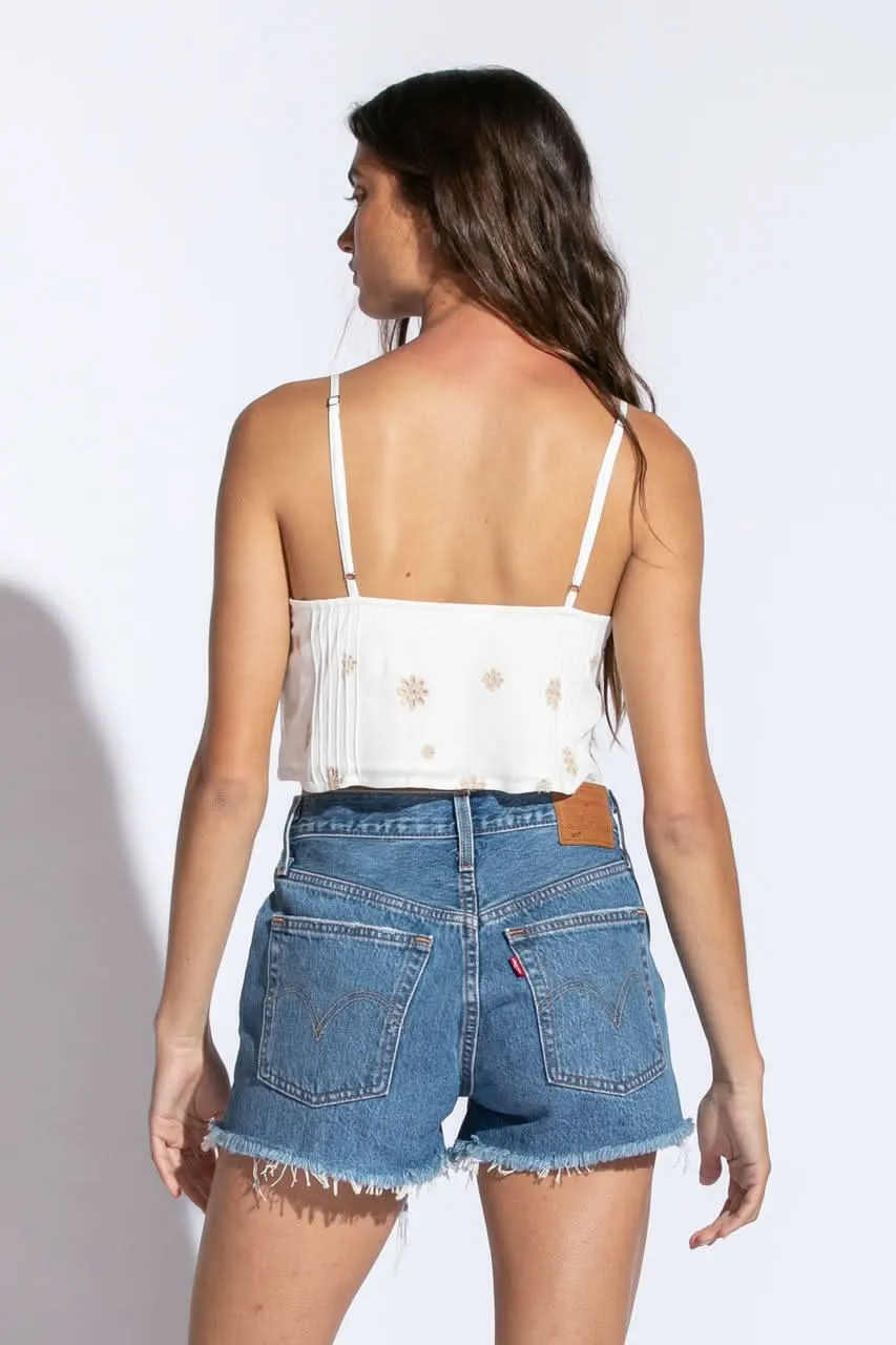 Kim White and Tan Embroidered Floral Crop Top sold by Boho Pink product image thumbnail 2