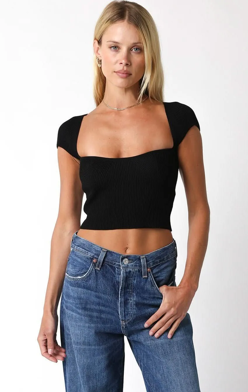 Emma Black Cap Sleeve Sweater Crop Top sold by Boho Pink