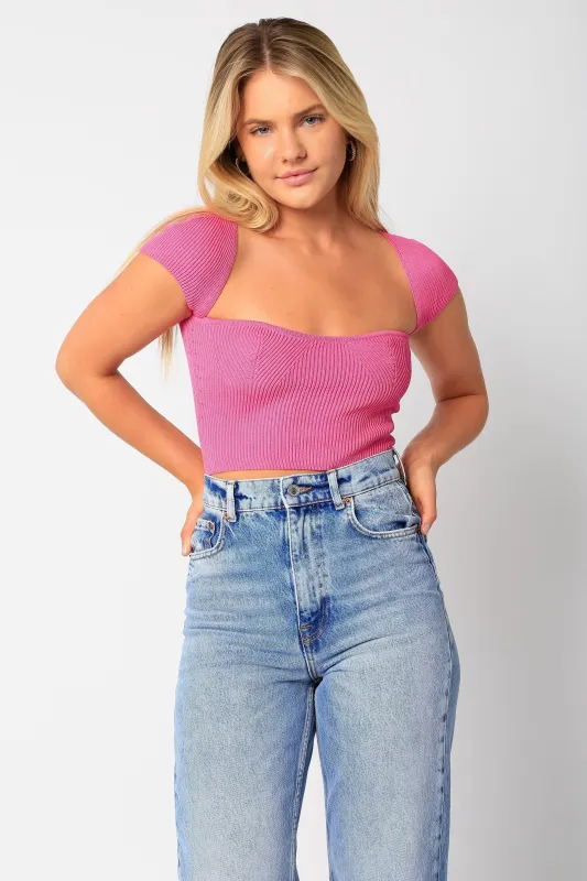 Emma Fuchsia Cap Sleeve Sweater Crop Top sold by Boho Pink
