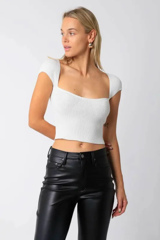 Emma Ivory Cap Sleeve Sweater Crop Top sold by Boho Pink