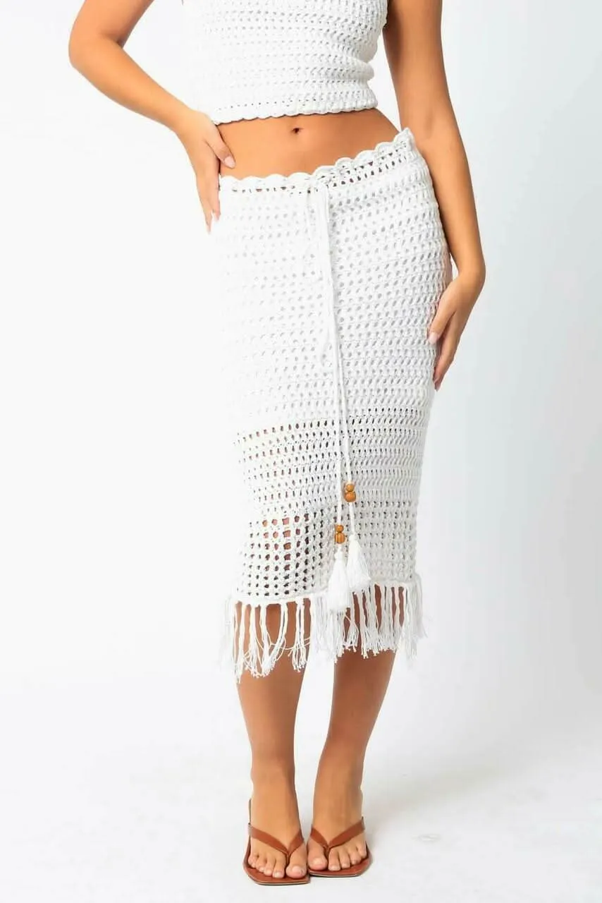 Salty Sun White Knit Halter Lace-Up Midi Dress Set sold by Boho Pink product image thumbnail 3