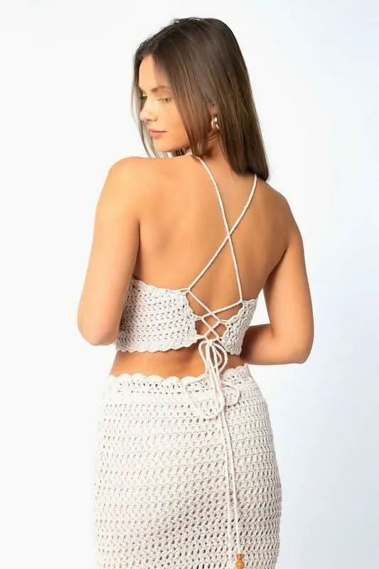 Salty Sun Blush Knit Halter Lace-Up Midi Dress Set sold by Boho Pink product image thumbnail 4
