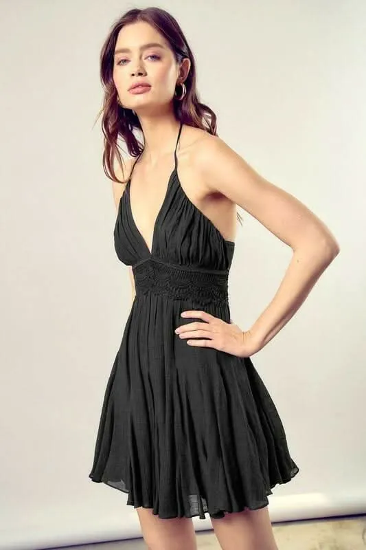 Arianna Black Lace Halter Mini Dress sold by Boho Pink product image thumbnail 3