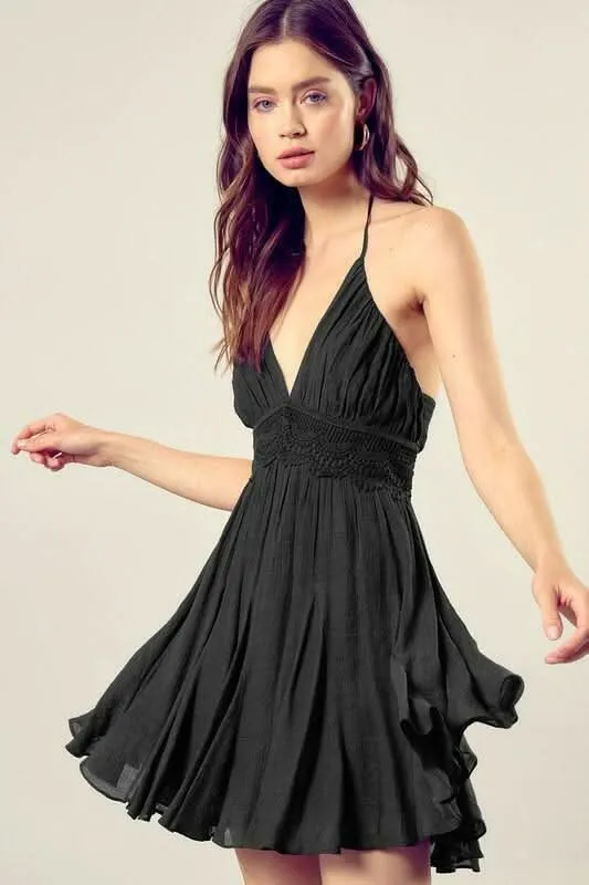 Arianna Black Lace Halter Mini Dress sold by Boho Pink product image thumbnail 4