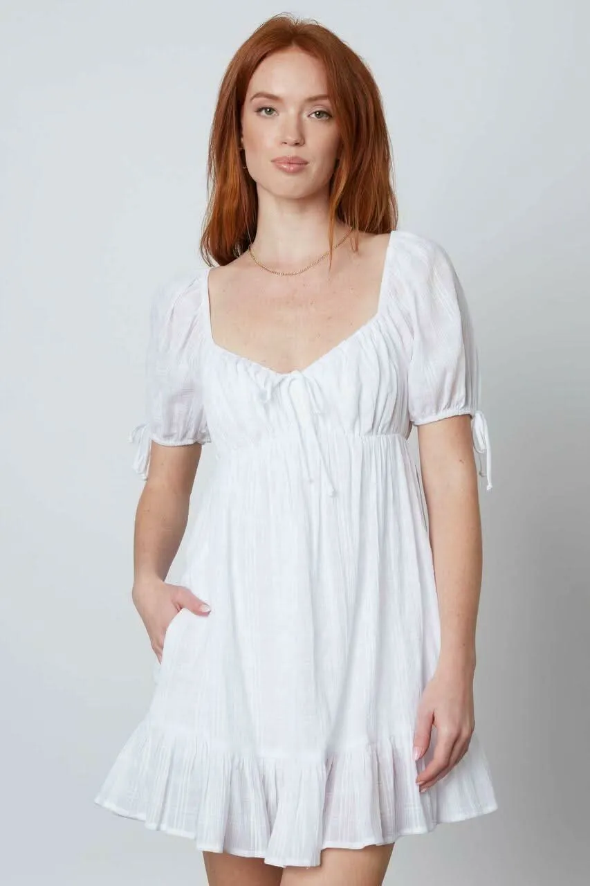 Joy White Puffed Sleeve Mini Dress sold by Boho Pink