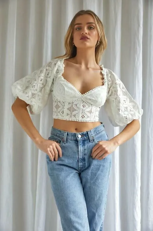 Charolette White Lace Bustier Crop Top sold by Boho Pink