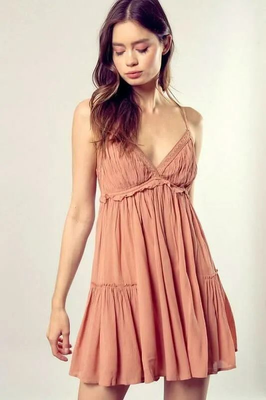 Dani Peanut Cami Ruffle Mini Dress sold by Boho Pink