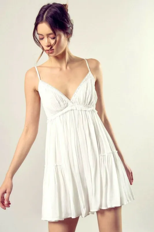 Dani White Cami Ruffle Mini Dress sold by Boho Pink