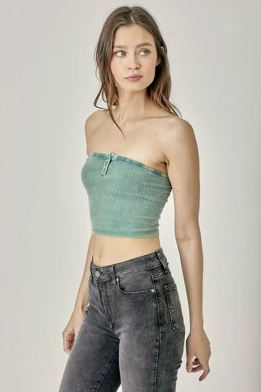 Avery Washed Green Ribbed Tube Top sold by Boho Pink product image thumbnail 4