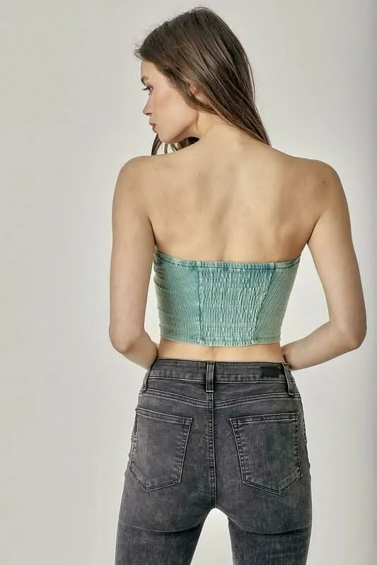 Avery Washed Green Ribbed Tube Top sold by Boho Pink product image thumbnail 2