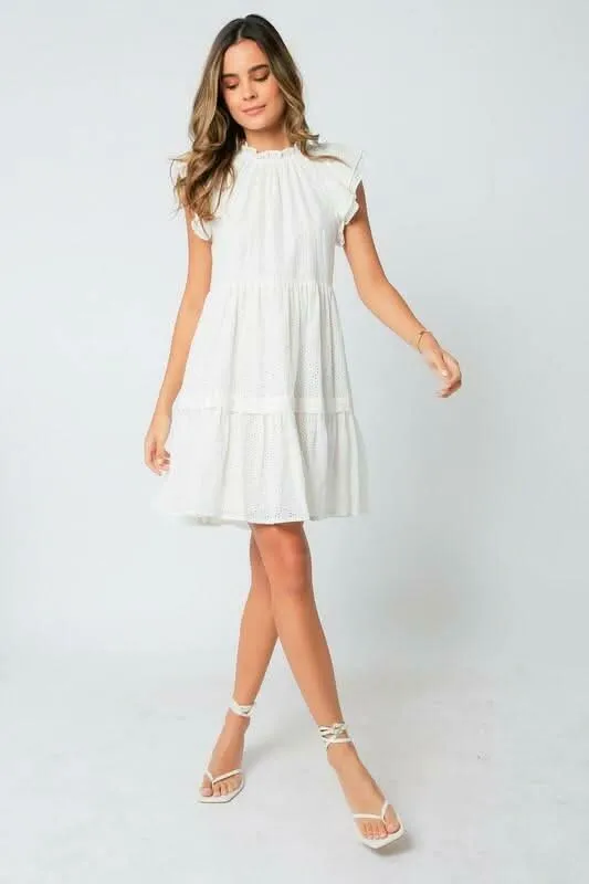 Dionne White Eyelet Flutter Sleeve Dress sold by Boho Pink product image thumbnail 2