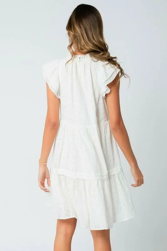 Dionne White Eyelet Flutter Sleeve Dress sold by Boho Pink product image thumbnail 3