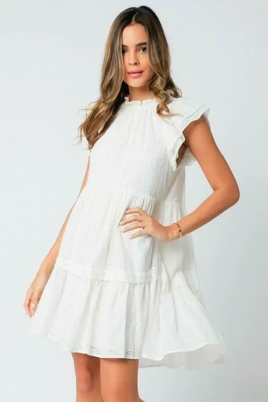Dionne White Eyelet Flutter Sleeve Dress sold by Boho Pink