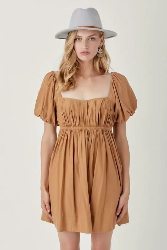 Chloe Biscuit Puff Sleeve Mini Dress sold by Boho Pink